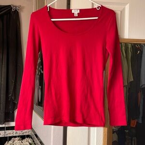 J crew long sleeve fine rib scoop neck top red